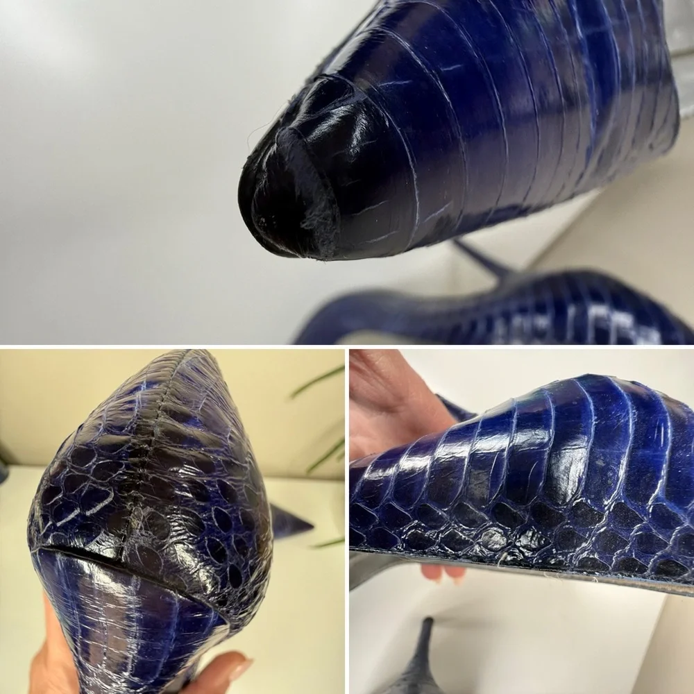 Vintage Nina New York Snakeskin Blue Pointed Toe Stiletto Heels Size 8.5M - Picture 12 of 13